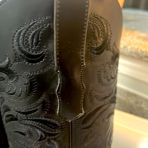 🕵️🕵️🕵️ REPUBLIC OF TEXAS BLACK HANDMADE COWBOY BOOT SIZE 6.5 EUC🕵️🕵️🕵️ - Picture 12 of 13